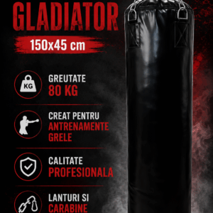 Sac de box Gladiator 150x45 cm Negru Umplut - 80 KG
