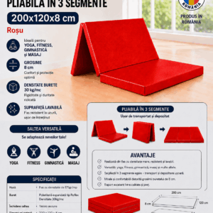 Saltea gimnastica pliabila in 3 segmente, 200x120x8 cm, rosie