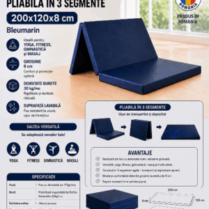Saltea gimnastica pliabila in 3 segmente, 200x120x8 cm bleumarin
